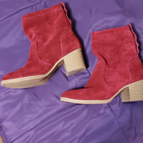 Burgundy suede anklet boots